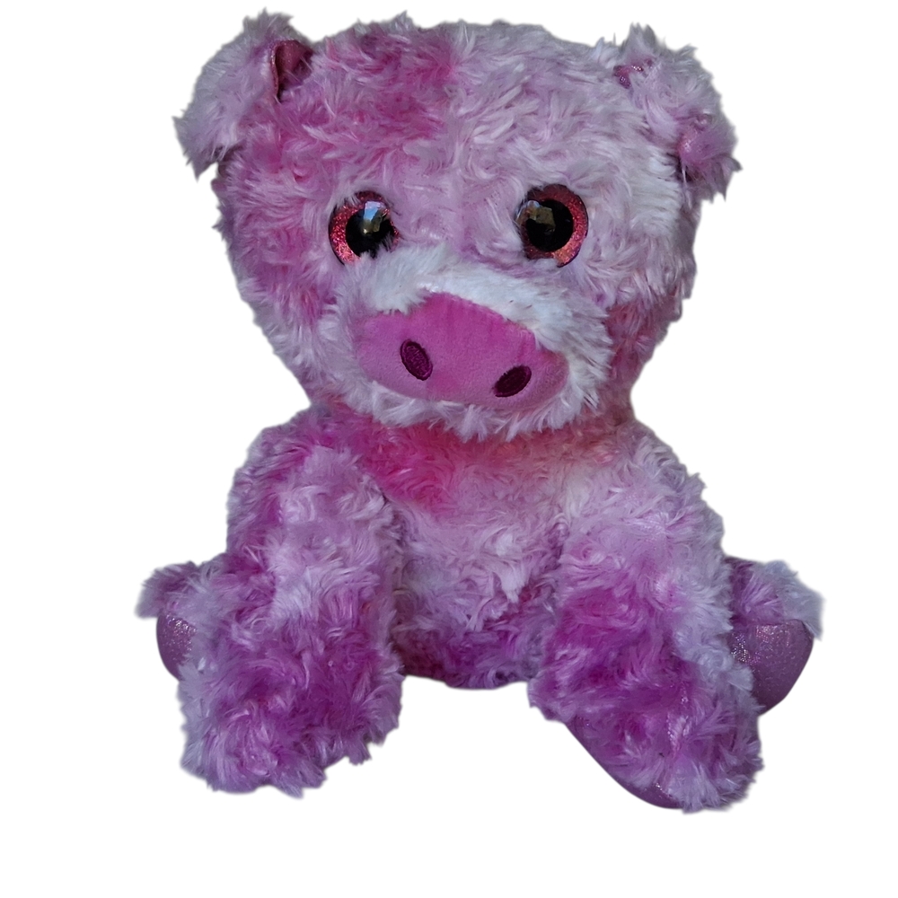 RMS International Curly Shaggy Textured Pink Tie Dyed Sparkle Eye Pig Plush